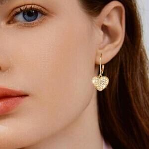 925 Sterling Silver Dangle Earrings, 14K Gold Plated Heart Waterdrop